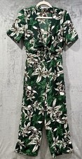 Mango MNG Green Tropical Leaf Floral Print Jumpsuit Women  s Size 4