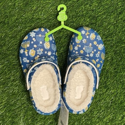 Size C6 - Kids Crocs Classic Lined Hanukkah Clogs Blue SlipOn Shoes 209328-90H