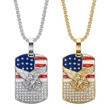 American Flag Eagle Dog Tag Pendant Stainless Steel Patriotic Necklace