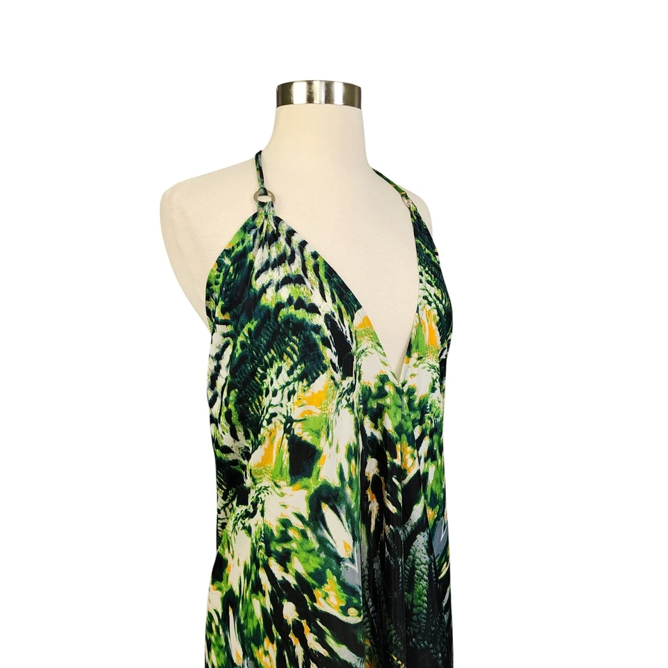 Vestido halter Iris Impressions para mujer mezcla de seda talla grande pavo real boho fluido Foto 3 de 4