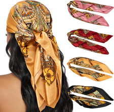 4PCS Head Scarf for Women 35  Head Scarves Silk Like Satin Neck Scarfs Square Ba