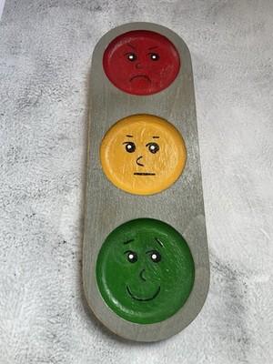 Hand painted Traffic Light With Facial Expressions Hanging Art Or Shelf Sitter