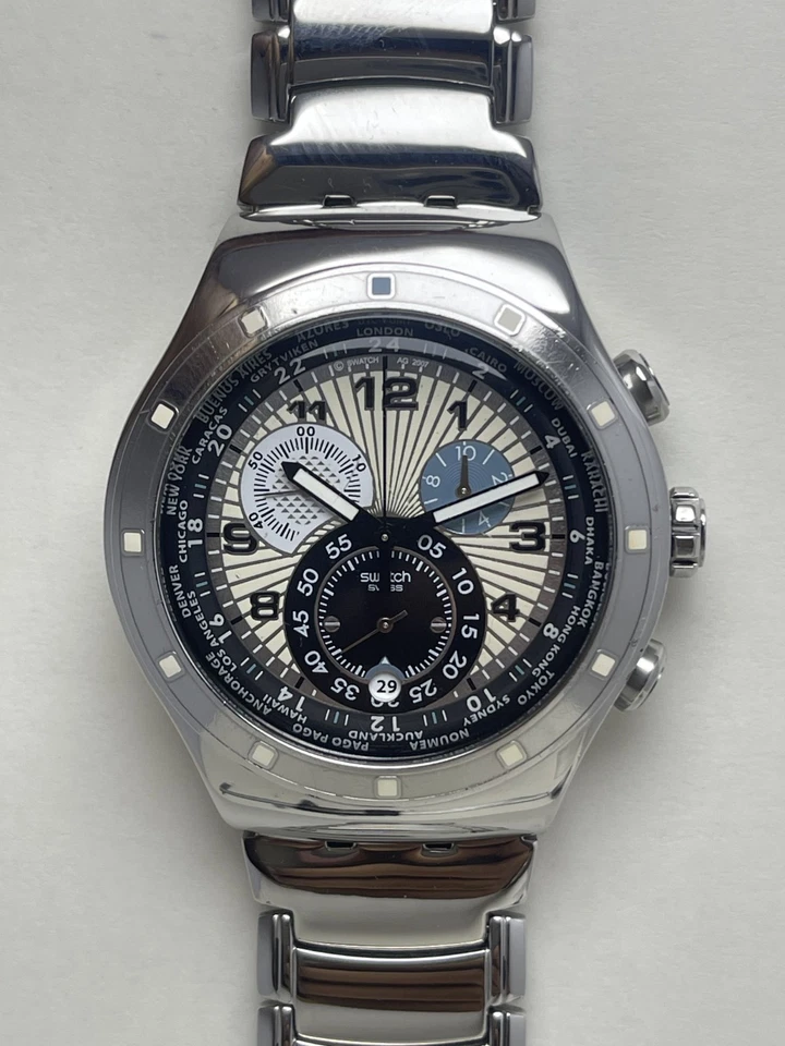 Reloj Swatch Irony Cronógrafo SR936SW Acero Inoxidable Años 2000 Hecho en Suiza Foto 4 de 4