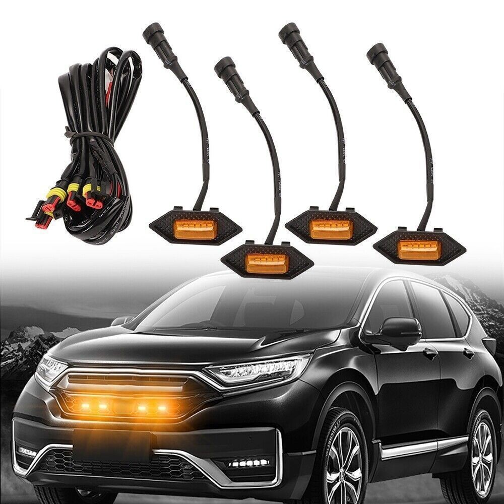 For Honda Crv Cr Car Front Grille Bumper Led Amber Lights Grill Cover Trim Light