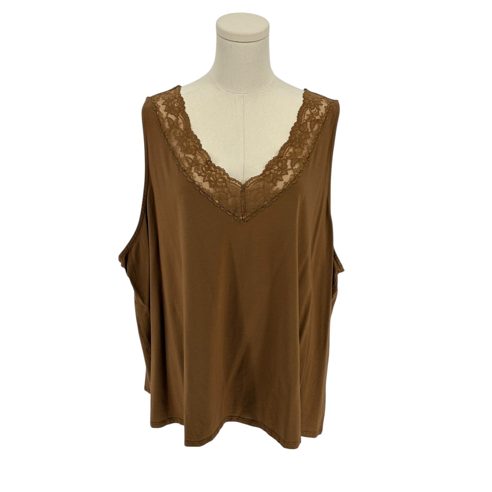 J Jill Luxe Supima Lace Trimmed Tank Top Women Size 4X Brown