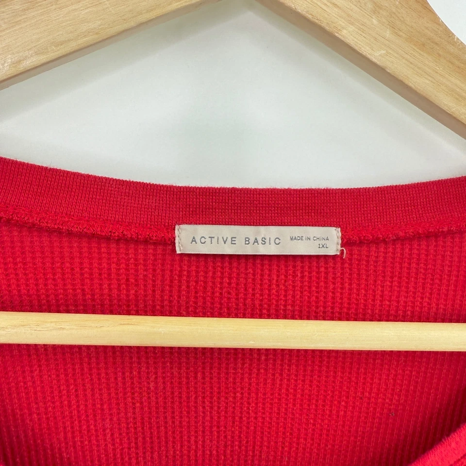 Active Basic 1XL длинным рукавом V шеи вафли вязаный верхний красный основной работает маленький - Изображение 3 из 4