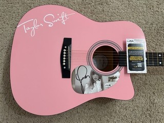 Taylor Swift Signed Pink Acoustic Guitar AUTO JSA COA w/ gig bag