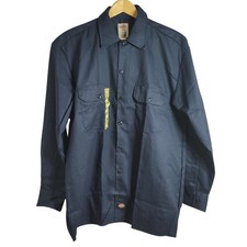 Dickies Flex Button Front Shirt Blue Medium Long Sleeve Collar Pockets Work NWT