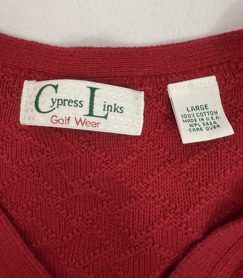 VTG Cypress Links Golf Sweater Vest Textured Solid Red Button Mens Size L - Image 3 of 4