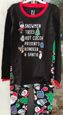Childrens Place 5T Holiday 2 pc Pajamas Black/Christmas Print Pajama Set New 05