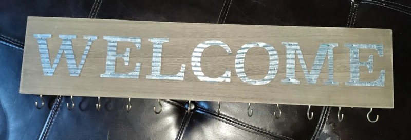 Wooden Hanging Welcome Sign W/ Metal Lettering & 12 Hooks * Brand New 