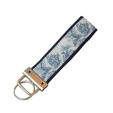 Blue Toile Key Chain, Toile Key Fob, Keychain Blue Toile Blue Background