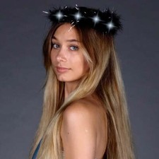 Funcredible Light Up Angel Halo Headband - Extra Feather Black Angel Hair Band