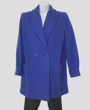VINTAGE HERMAN KAY BLUE MID LENGTH WOOL COAT, SHAWL COLLAR, 8P