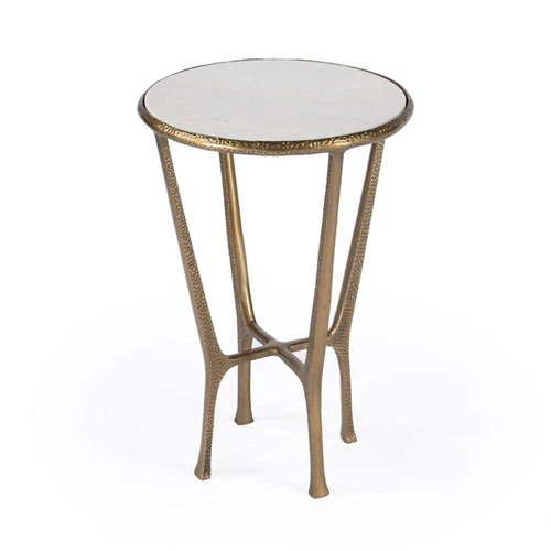 Butler Specialty Switlania White Marble & Gold Aluminum  Contemporary Side Table - Picture 1 of 10