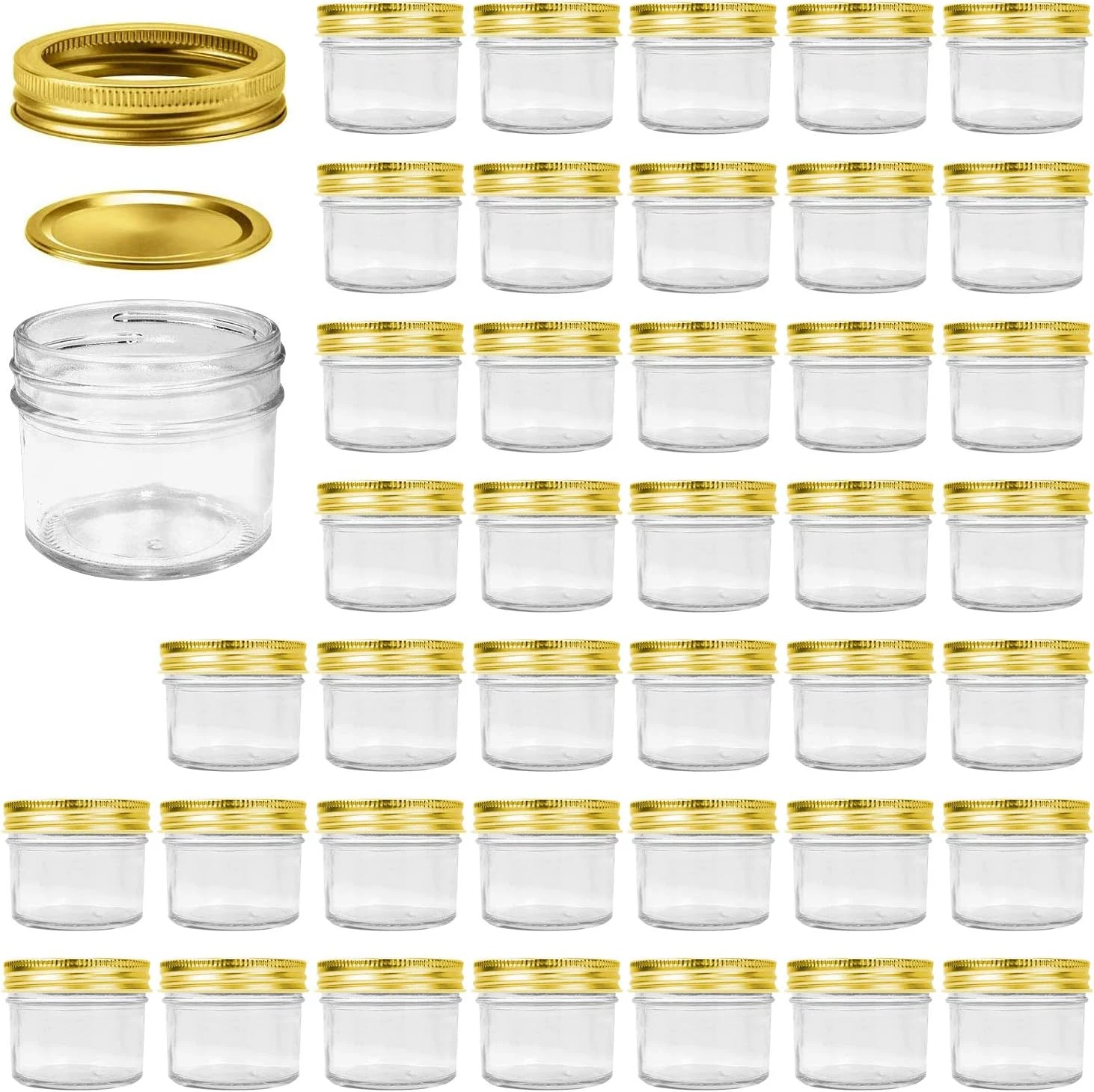 4 Oz Clear Glass Jars with Lids Canning Jars (Golden) for Kitchen Storage 40Pack