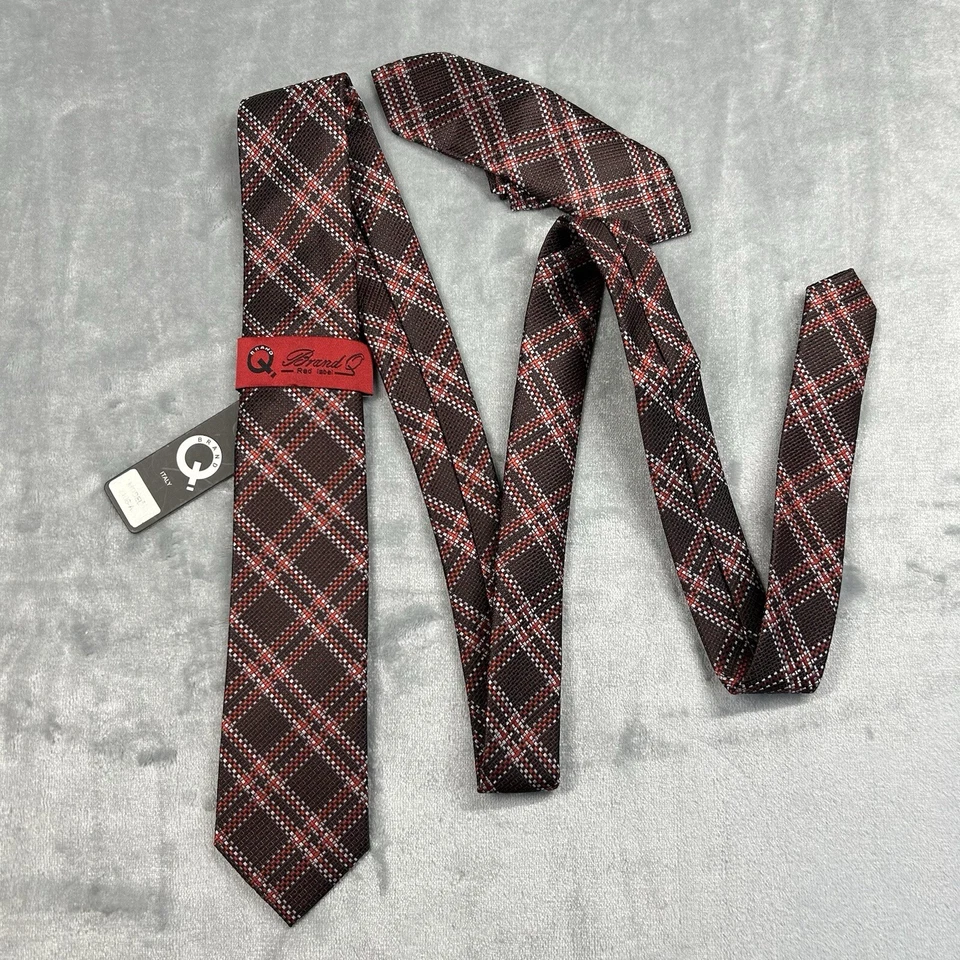 MARCA Q ETIQUETA ROJA Juego de Corbata para Hombres con Bolsillo Cuadrado a Cuadros Marrón Naranja Nuevo con Etiquetas Foto 3 de 4