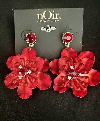 Noir Red Satin Flower Earrings