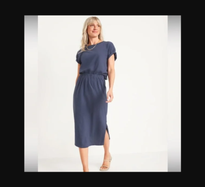 Women's Old Navy Waist-Defined Short-Sleeve Cutout-Back Slub knit Midi Dress  XL | eBay