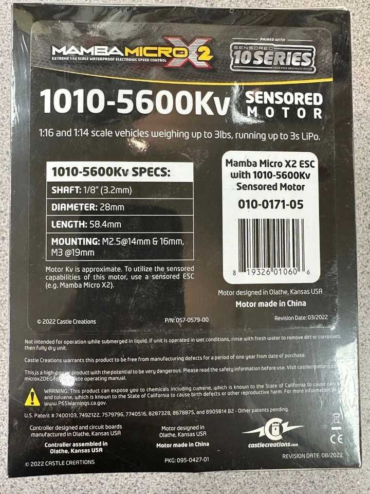 Castle Creations Mamba Micro X2 WP 1/14th Scale Sensored Brushless Combo 5600kv - Image 2 of 3