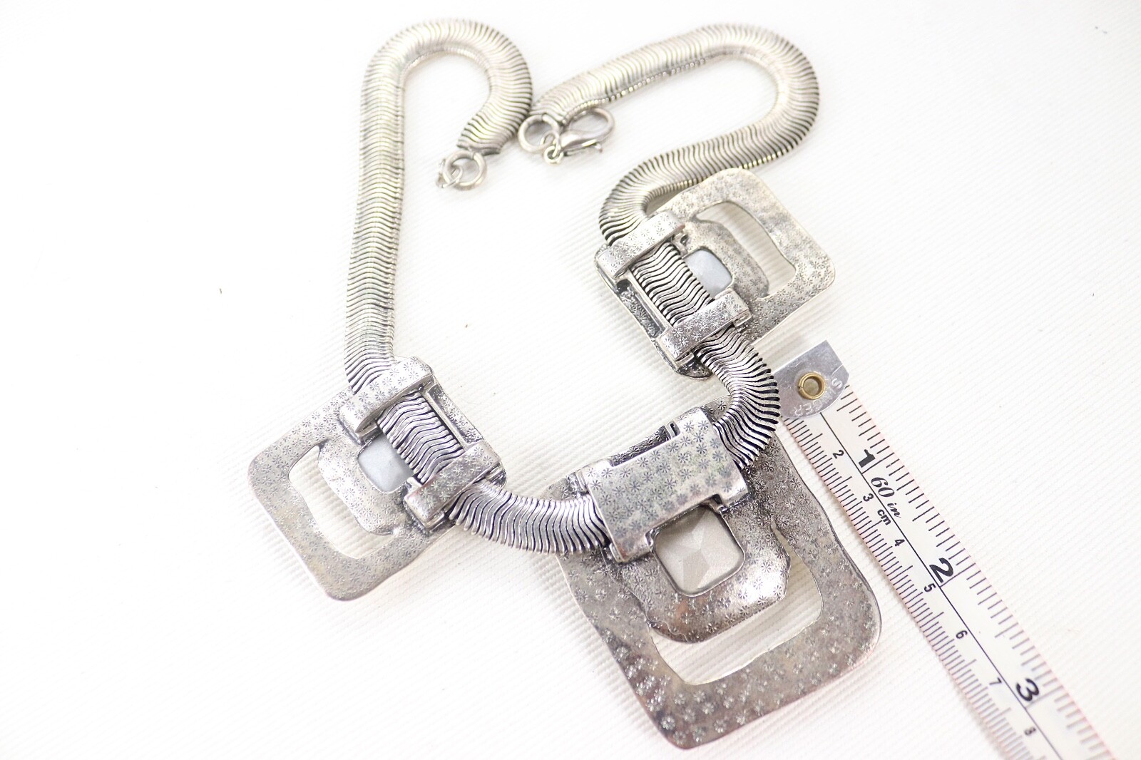 Large Square Hammered Silver Tone Statement Neckl… - image 6