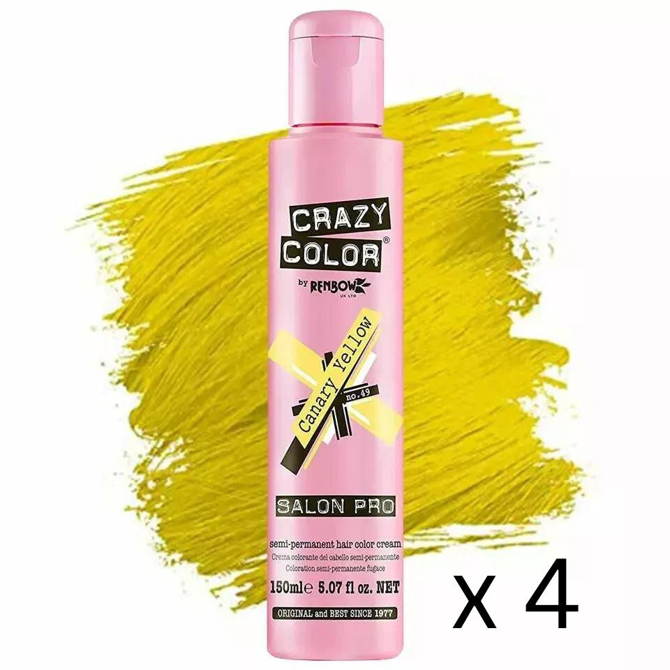 Crazy Color Salon Pro 49 Канареечно-желтый, 150 мл / 5,07 унции - Упаковка из 4 штук