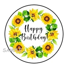 30 HAPPY BIRTHDAY SUNFLOWERS ENVELOPE SEALS LABELS STICKERS 1.5" ROUND FAVORS