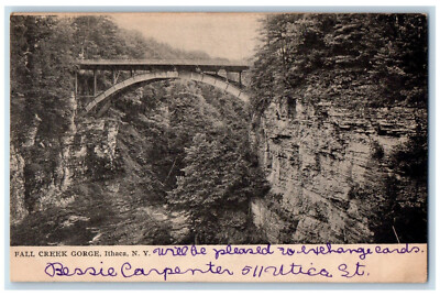 1907 Bridge Fall Creek Gorge Ithaca New York NY Antique Posted Postcard