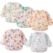 5 Pack Long Sleeve Bib,Baby Toddler Waterproof Sleeved Bib for 6-30 Months Re...