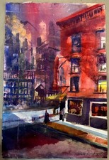 Brooklyn New York Night  22x15 in. watercolor on cold press paper, Hall Groat II