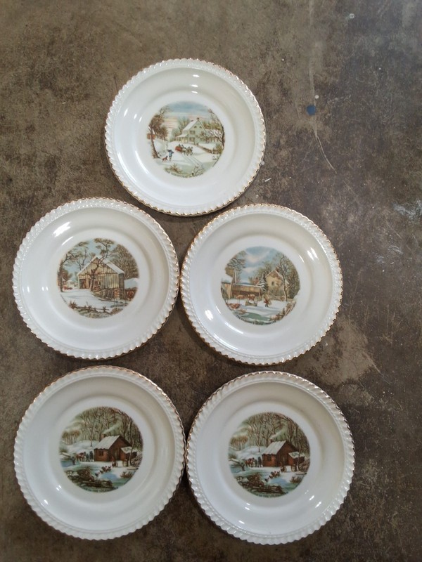 Vntg Harkerware Currier & Ives The Farmers Home Gold Trim Bread & Butter Plate
