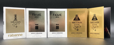 Lot of 5 Paco Rabanne Parfum-Fame-Million-Sample Size 1.5 ml/0.05 fl oz Each-NEW