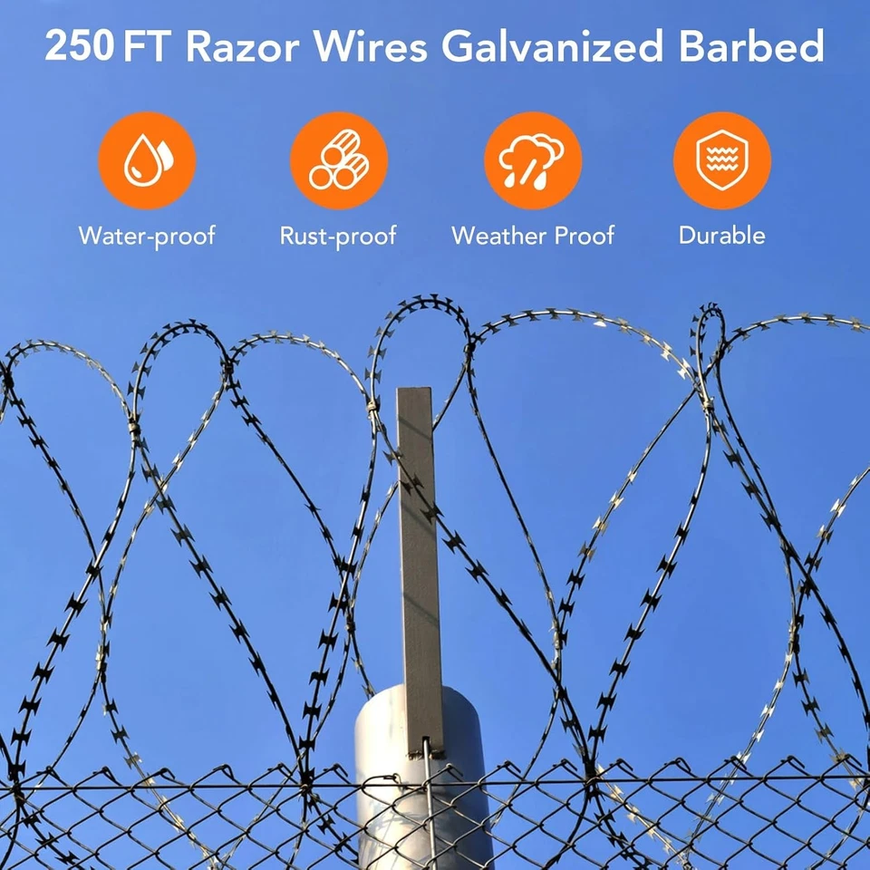 250/500 FT Razor Barbed Wire Galvanized Steel Wire for Garden Fence Protection - Image 4 of 4