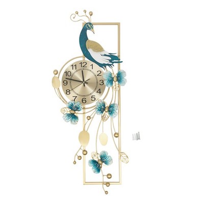 Luxury Crystal Peacock Large Wall Clock Metal Wall Watch Living Room Decor Gift