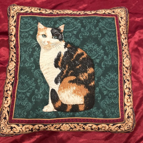 Calico Cat Tapestry Decorative Throw Pillow in jewel tones. Cottage Core