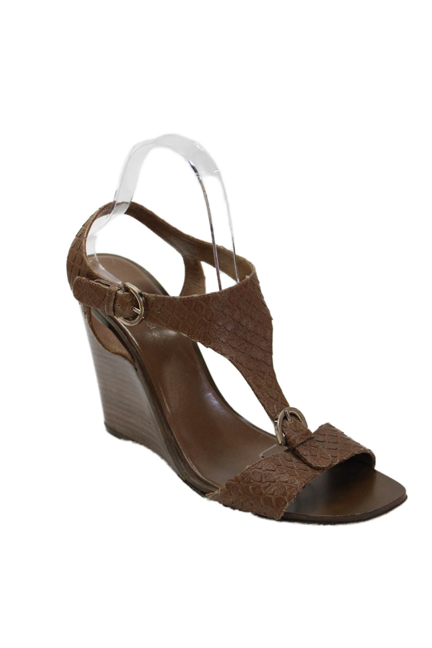 Sergio Rossi Womens Leather Snakeskin Print Wedge Sandals Brown Size 41 11Free Shipping in US $100+ Orders | $6.95 Orders Below