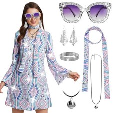Women's 70s Disco Dress Costume,Hippie Outfit 6 Pcs,Retro Disco Dress-PLEASE ...
