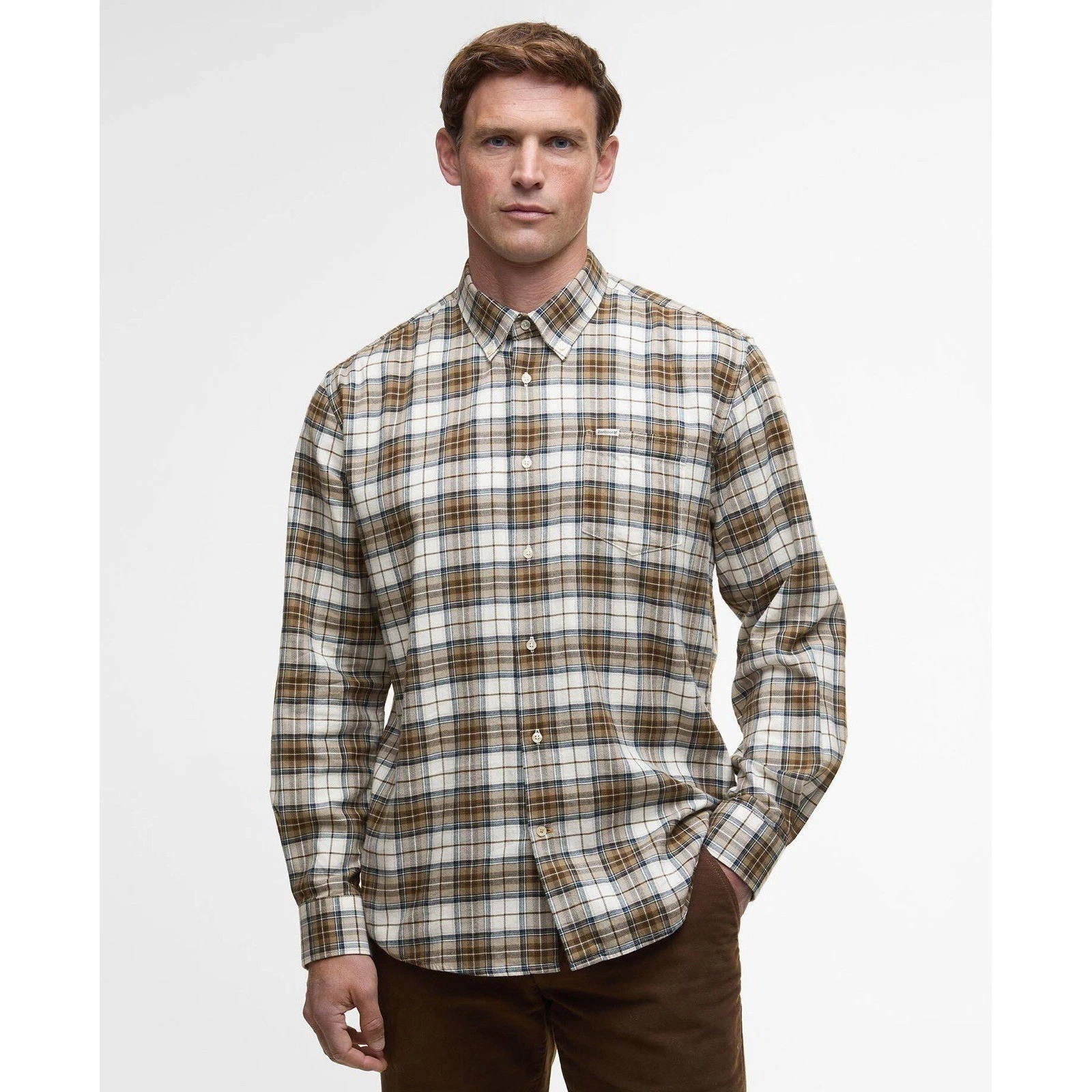 Barbour Heritage Shirt Regular Long Sleeve Neutral Plaid Buton Down Shirt Large
