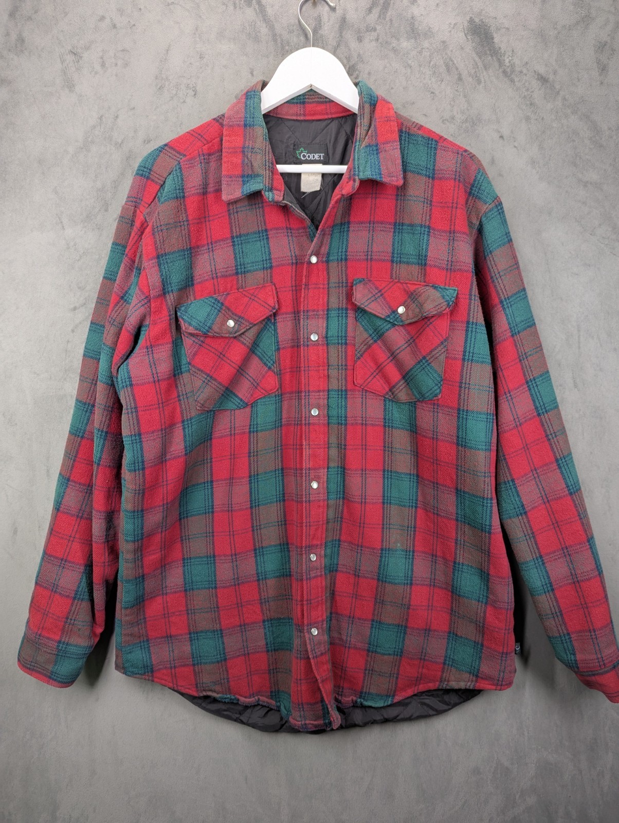 Vintage Codet Lumberjack Shirt Jacket  Size Large Relaxed Tall Long Flannel USA
