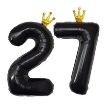 40 Inch Black Crown Number 27 Balloons, 27th Large Foil Helium Balloons,Gold ...