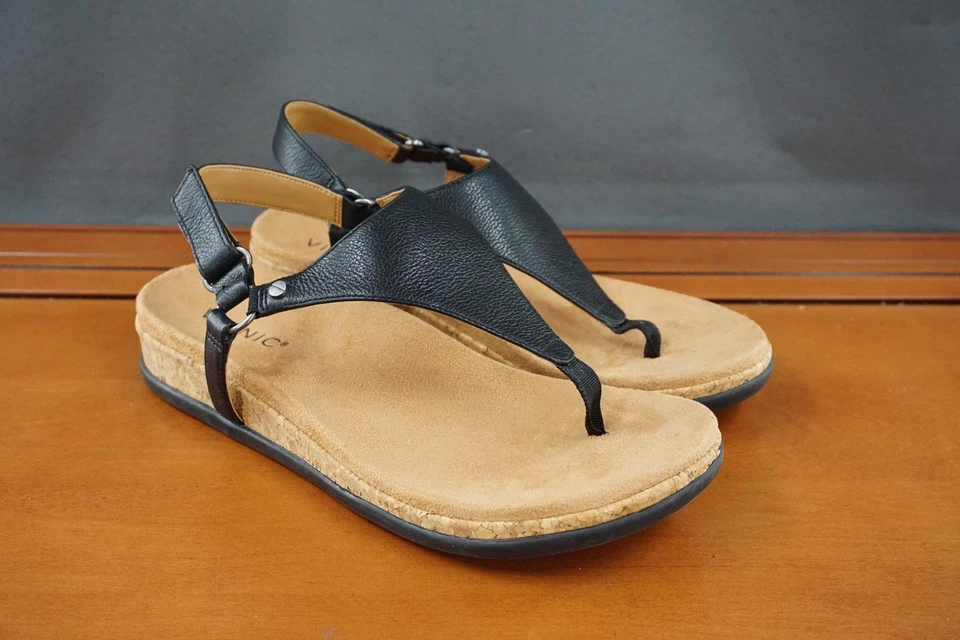 Vionic Kirra II Sandals Shoe Womens Size 8 Black Leather Thong Cork Wide Comfort - Image 3 of 4