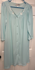 Vintage MISS ELAINE Classics Duster 3/4" sleeves Nylon Size M Pastel Teal/Blue