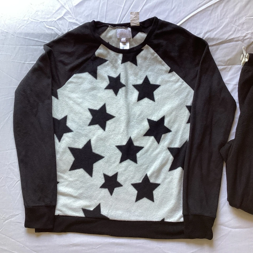 BCBG Girls 2pc Long Sleeve Top jogger Pant Pj Set Black Stars L 14/16 Fleece - Image 4 of 4