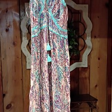 COCO + CARMEN L/XL Maxi Dress Multicolor Floral Tasseled Tie Closure Long