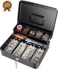 Cash Box with Money Tray and Key Lock, Saving Lock Box with Money Tray Storage f