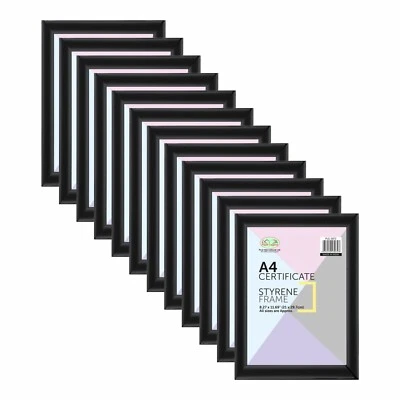 PLG 12 x A4 Certificate Black Photo Frame Styrene Picture Poster Portrait Wall Mount