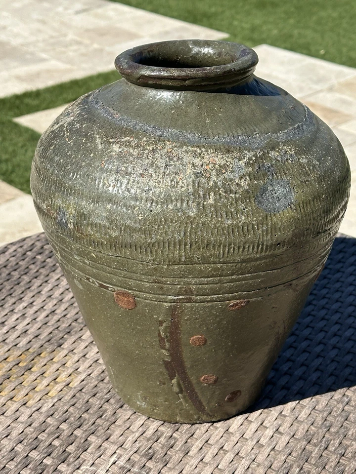 Антикварная глазурованная китайская банка XIX века для риса вина керамики горшок с маркировкой - Изображение 4 из 4