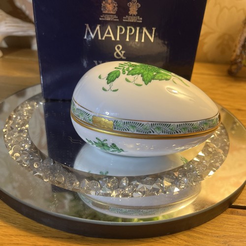 Herend Hungary Porcelain Green Egg ShapeTrinket Box Apponyi Chinese Garden B14 - Picture 7 of 9