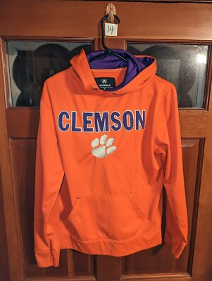 Clemson Tigers Pull Over Small Orange Football Hoodie Sweatshirt Damaged Sleeve 