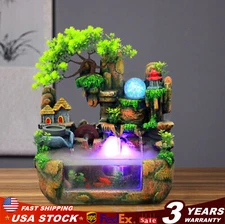 Indoor Water Fountain With Led & Mist Resin Rockery Waterfall home decor Art Dec